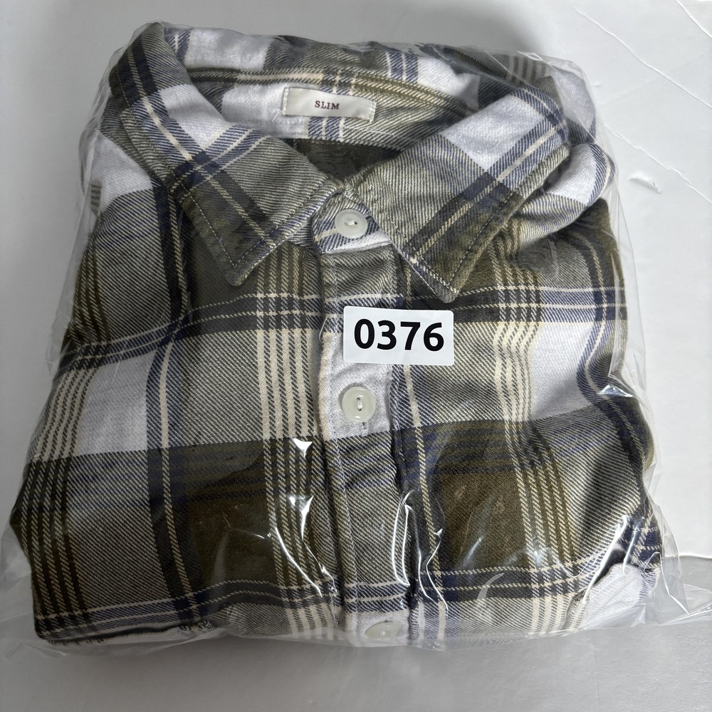 Wallace & Barnes Slim Flannel Shirt Mens XL Olive Green White Plaid Button Down - Picture 10 of 10